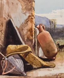 Baskets and amphora with bird, with additions by a Borbone pupil